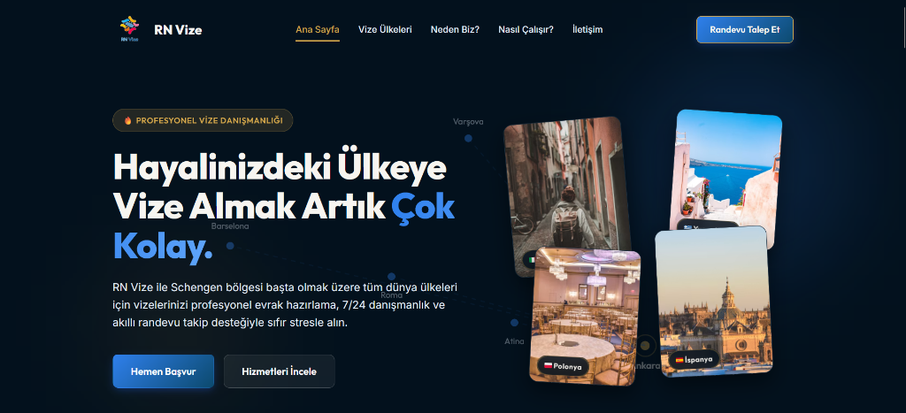 RN Vize Danışmanlık Web Sitesi Ekran Görüntüsü