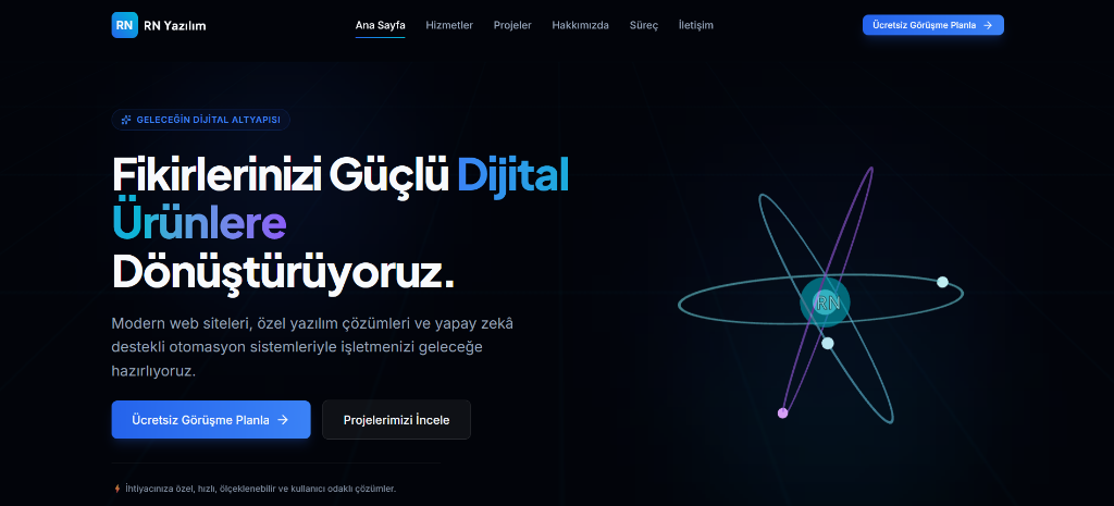 RN Yazılım Dijital Sistemler Web Sitesi Ekran Görüntüsü
